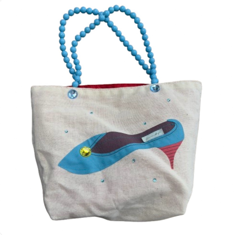 NEW Papyrus Mini Tote Soft Canvas Linen Bag Beaded Shoe Gem 6"x3" Handbag Bag